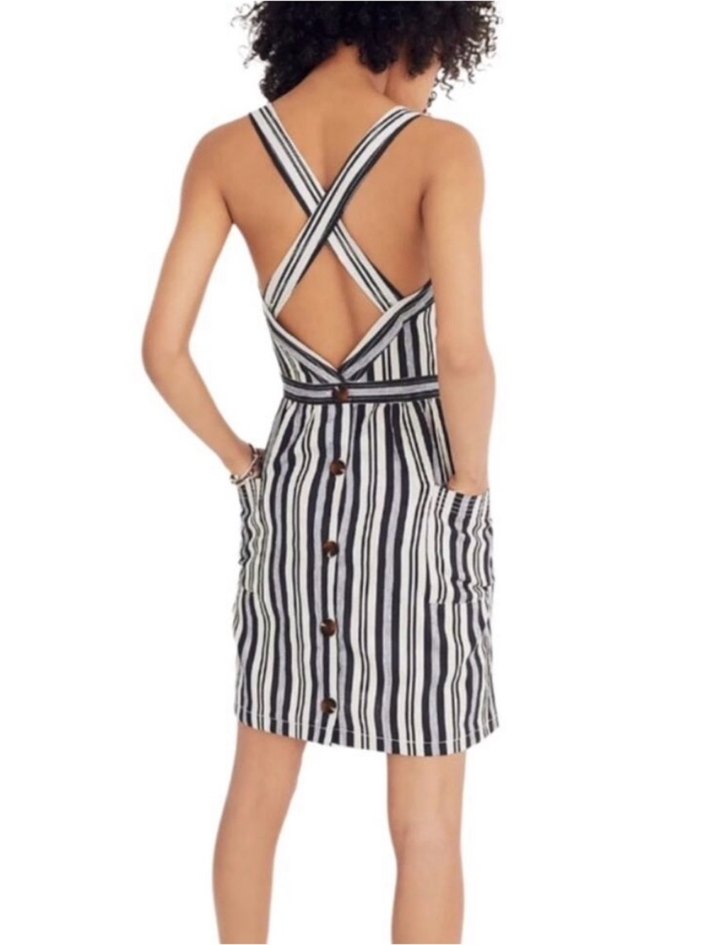 Madewell apron dress in black and grey vertical stripes, size 4 - Picture 3 of 8